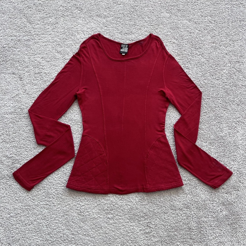 State Of Claude Montana Quilted Stretch Shirt Womens M Red‎ Scoop Neck Top